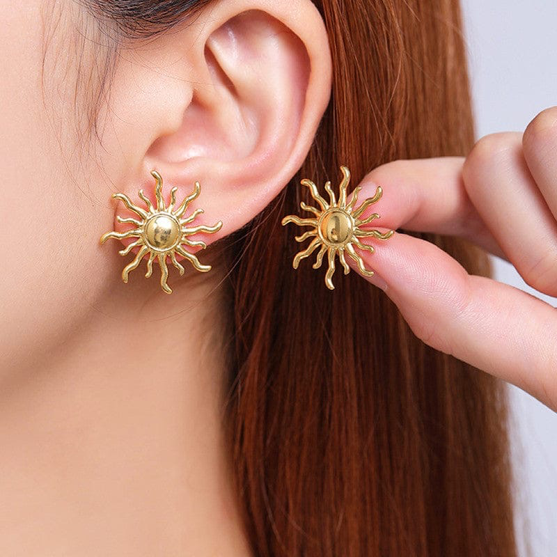 Anti Tarnish Sun Shaped Stud Earrings-Gold ABDE5019